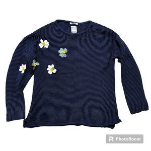Zara Fancy Collection Beaded Daisy Embellished Knitwear Sweater size 10y S women